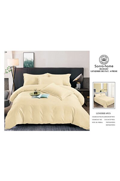 Sonia-home Damask bed linen, 100% cotton, 6 pieces, plain, bed sheet 220x240cm