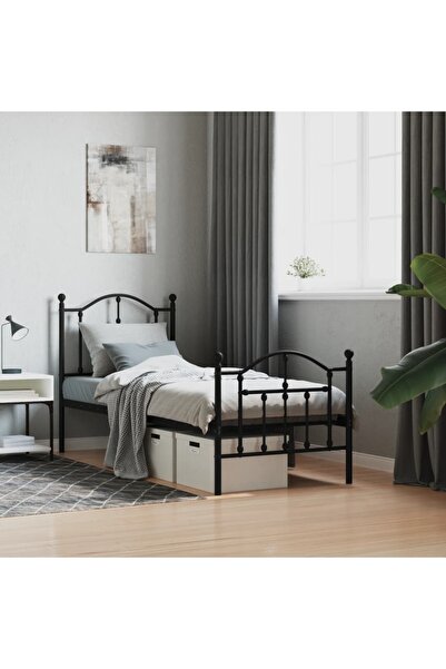 Concept Cadru pat metalic cu tăblii de cap/picioare, negru, 75x190 cm