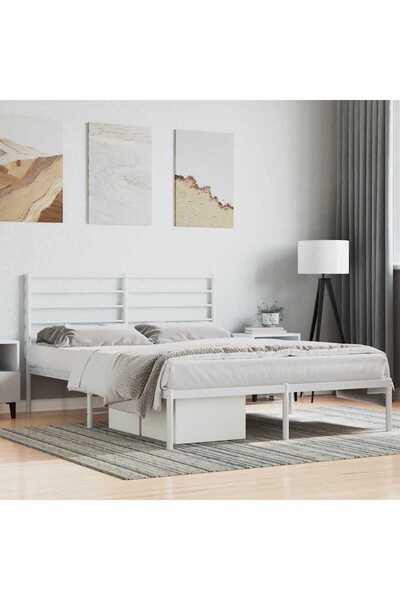 Concept Μεταλλικό σκελετό κρεβατιού με κεφαλάρι, λευκό, 140x200 εκ.