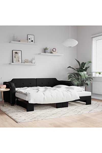 Concept Pat de zi cu extensie, negru, 90x200 cm, textil