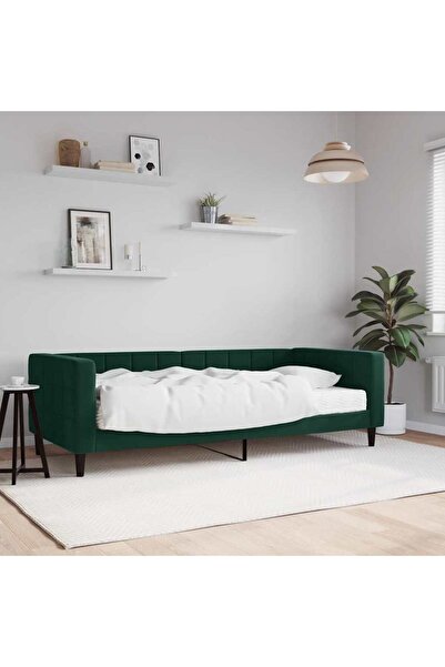 Concept Κρεβάτι ημέρας με στρώμα, σκούρο πράσινο, 90x200 cm, Βελούδο