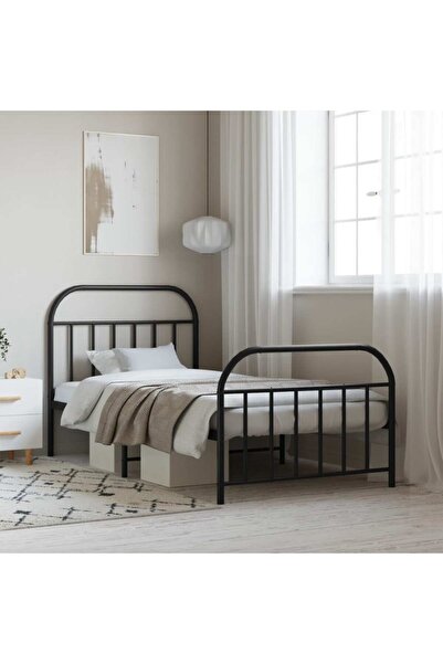 Concept Μεταλλικό σκελετό κρεβατιού με κεφαλάρι/πόδι, μαύρο, 107x203 εκ.