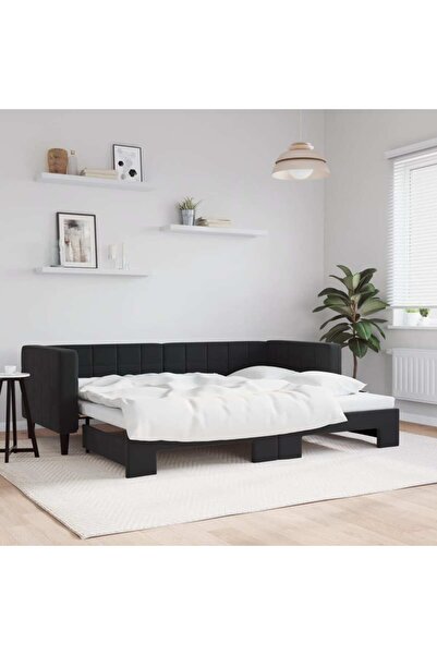 Concept Κρεβάτι ημέρας με προέκταση, μαύρο, 80x200 cm, Βελούδο