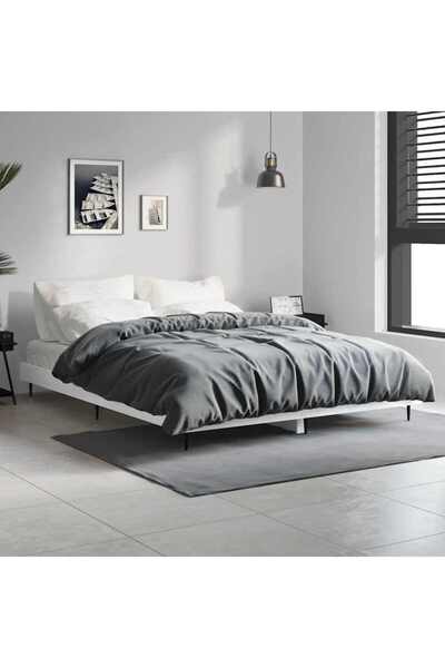 Concept Σκελετός κρεβατιού, γυαλιστερό λευκό, 140x190 cm, επεξεργασμένο ξύλο