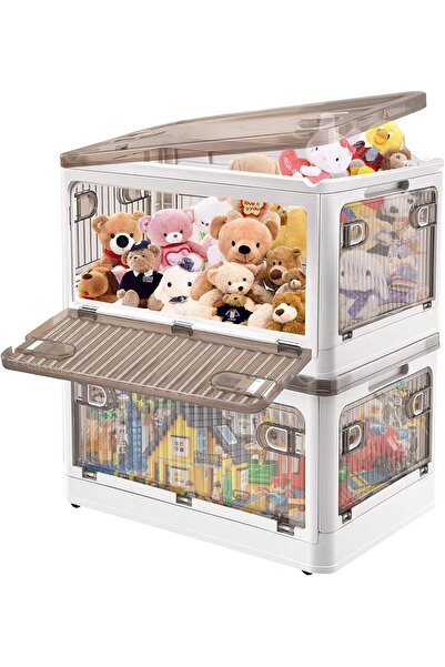 Arabest 2 Pcs Lidded Storage Bins, 28L Collapsible Storage Box, Plastic Stack...