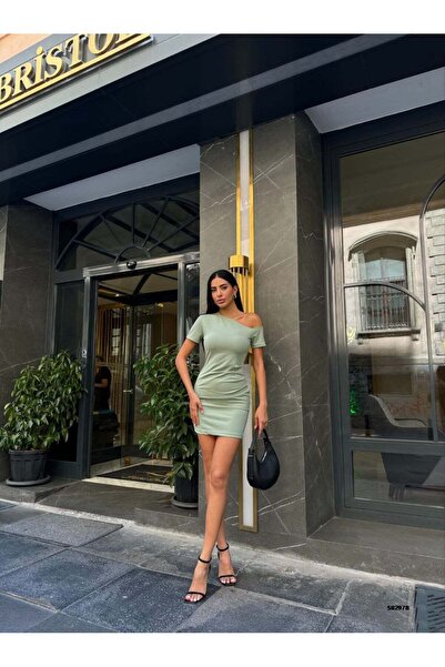 vionelle Tek omuz (one-shoulder), vücuda oturan (bodycon) mini elbise