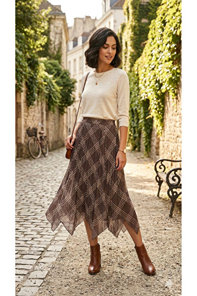 pazarium Asimetrik kesim şifon etek