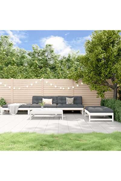 Concept Σετ επίπλων κήπου με μαξιλάρια, 5 τεμάχια, λευκό, μασίφ ξύλο