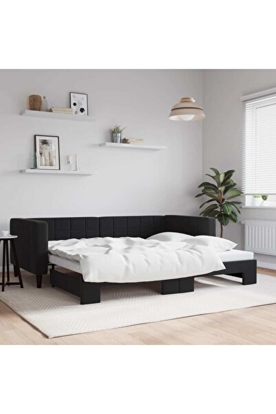 Concept Κρεβάτι ημέρας με προέκταση, μαύρο, 90x190 cm, Βελούδο