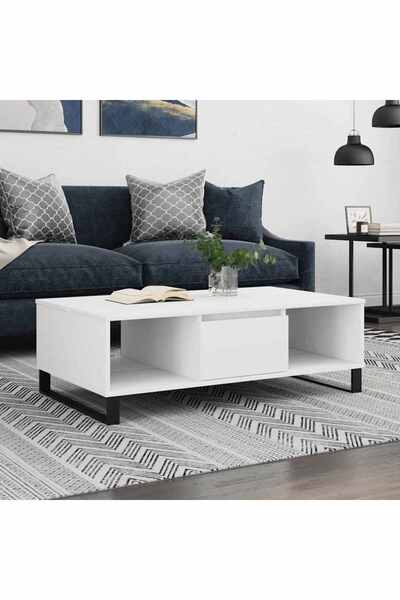 Concept Masă de cafea, albă, 104x60x35 cm, lemn compozit