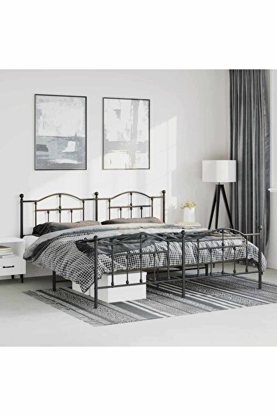 Concept Cadru pat metalic cu tăblii de cap/picioare, negru, 193x203 cm