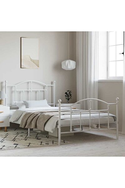 Concept Μεταλλικός σκελετός κρεβατιού με κεφαλάρι/πόδι, λευκό, 100x200 εκ.