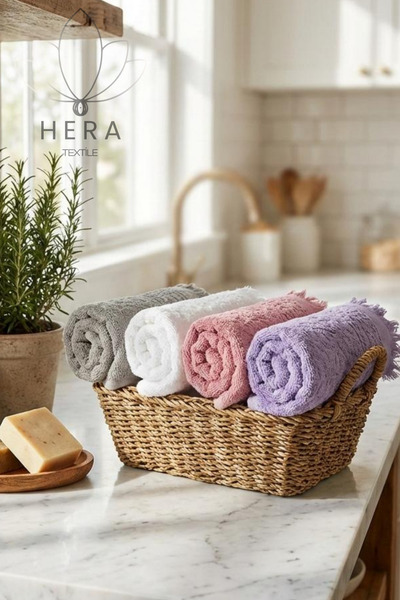HERA 12’li 6 ADET MOR-6 ADET GÜLKURUSU 30X50 CM PAMUKLU MUTFAK HAVLUSU