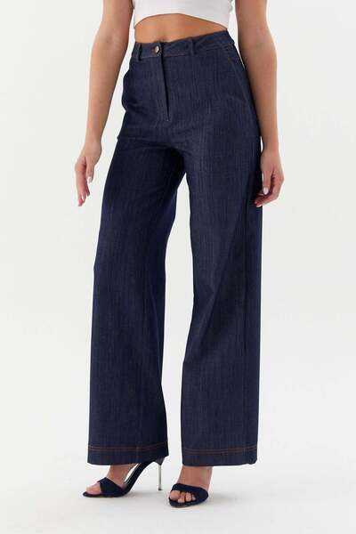 ONNO PRIVE Indigo slim trousers with tan stitching