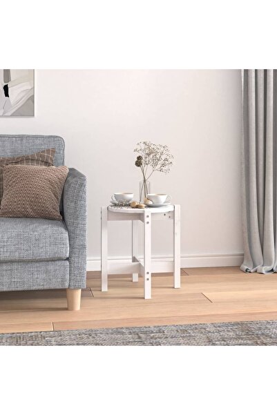 Concept Masă de cafea, albă, Ø 42,5x45 cm, lemn masiv de pin