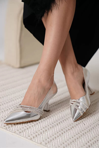 Belinora Ασημί λουστρίνι γυναικείο Παπούτσι με τακούνι TR18MS02B