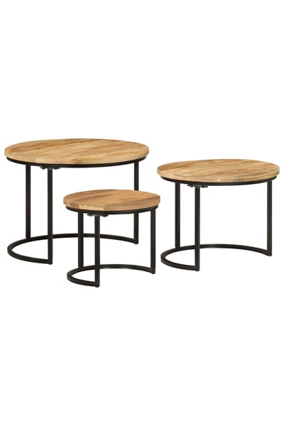 Concept Στοιβαζόμενα τραπέζια, 3 τεμ., μασίφ ακατέργαστο ξύλο μάνγκο