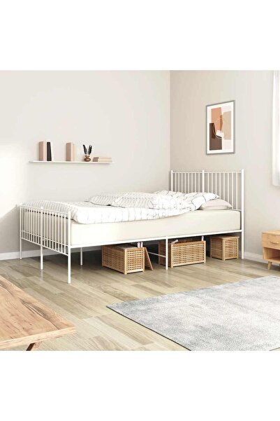 Concept Cadru de pat metalic cu tăblie/picior, alb, 140x190 cm