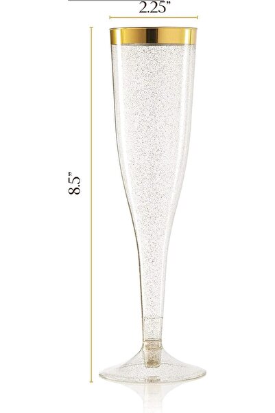BPA Silk Route - 6PCS Gold Glitter Plastic Champagne Flutes – 6.5 OZ Disposab...