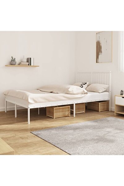 Concept Cadru de pat cu tăblie, alb, 196x126x90,5 cm, oțel