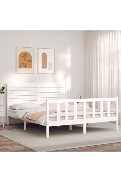 Concept Cadru de pat cu tăblie, alb, 160x200 cm, lemn masiv