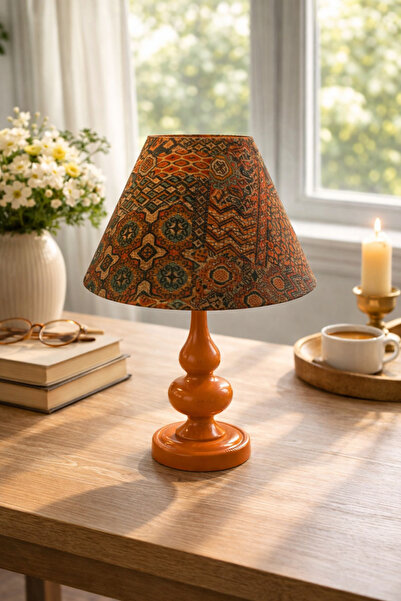 Natiorj Elite Serisi Turuncu Ayaklı Kadife Abajur Şapkalı Masa Lambası Yatak ...