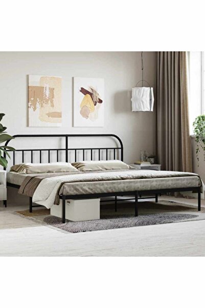 Concept Μεταλλικό σκελετό κρεβατιού με κεφαλάρι, μαύρο, 200x200 εκ.