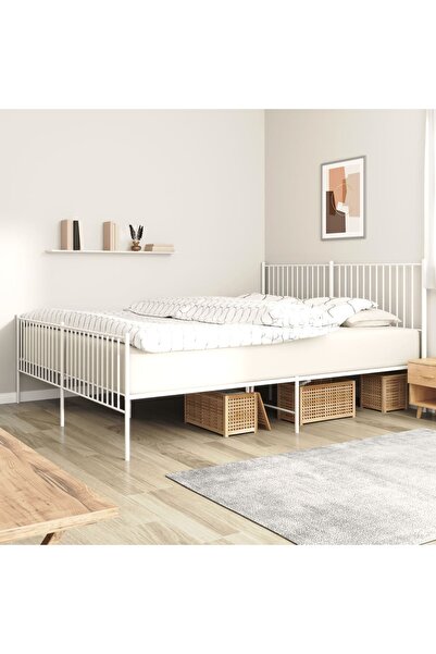 Concept Μεταλλικό σκελετό κρεβατιού με κεφαλάρι, λευκό, 200x200 εκ.