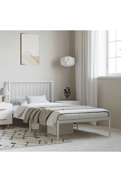 Concept Cadru de pat metalic cu tăblie, alb, 100x190 cm