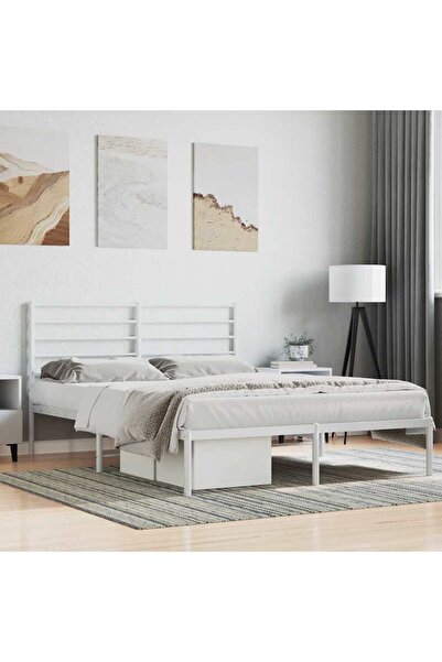 Concept Cadru de pat metalic cu tăblie, alb, 160x200 cm