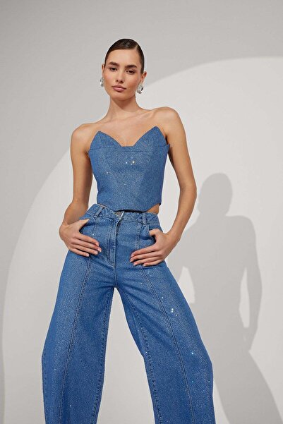 NOK İSTANBUL Iconic Indıgo Belle Pants Cyrstal Edition Blue