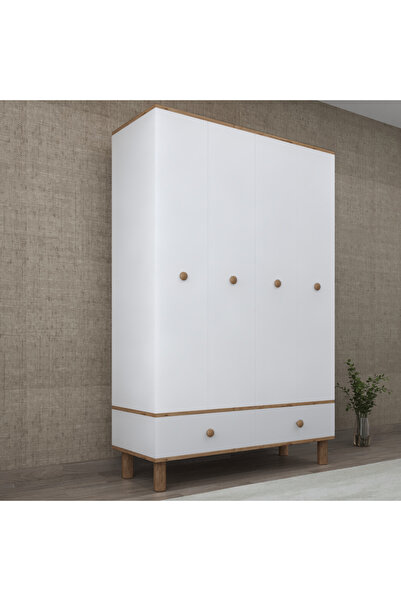 ROYALGROSS Buse 4 Kapaklı 2 Çekmeceli Gardırop - Beyaz