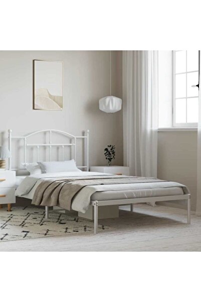 Concept Μεταλλικό σκελετό κρεβατιού με κεφαλάρι, λευκό, 100x200 εκ.