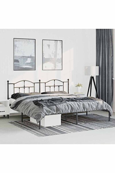 Concept Cadru de pat metalic cu tăblie, negru, 193x203 cm