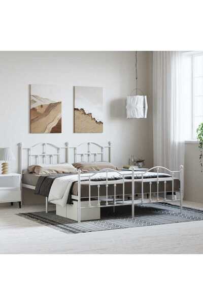 Concept Cadru de pat metalic cu tăblie de cap/picioare, alb, 183x213 cm