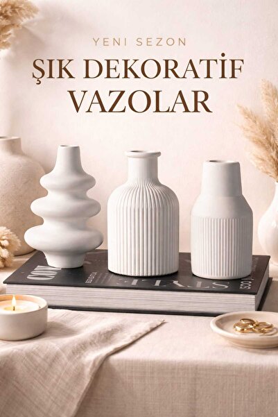 Hobicini Dekoratif 3'lü Vazo Seti, Çiçek Vazosu, Pampasa Vazosu