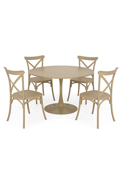 Maison Mex Garden/terrace furniture set 4 chairs and table PLEZURO/SUCCOR, beige