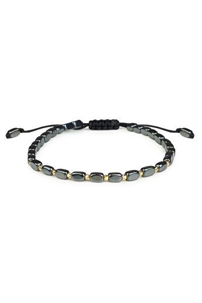 One Gold Bracelet with 10 beads 14K Gold "585" and Hematite, adjustable