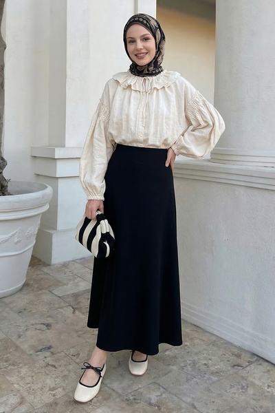 InStyle A-Line Black Double Fabric Skirt