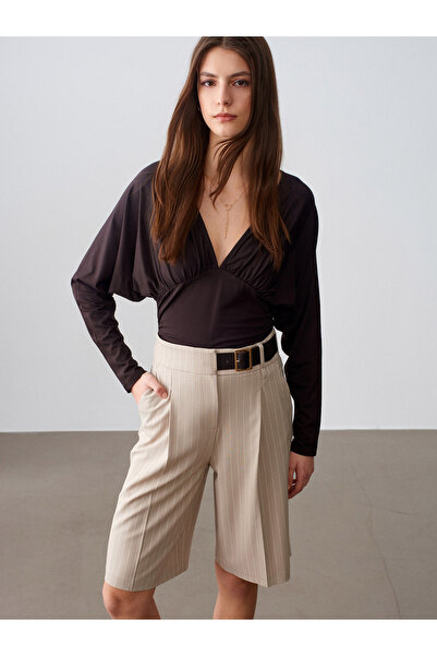 Dilvin 72637 Striped Belt Pack Bermuda-Beige