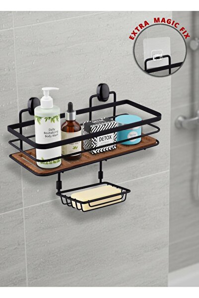 Okyanus Home حامل شامبو ماكسي مستطيل الشكل من الخشب الأسود بوظيفتين مع خيار ا...