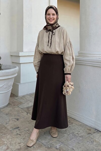 InStyle A-Line Bitter Brown Double Fabric Skirt