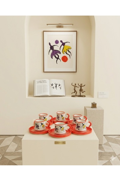 Ceramillion 6-Person Ballerina Handmade Turkish Coffee Cup Set