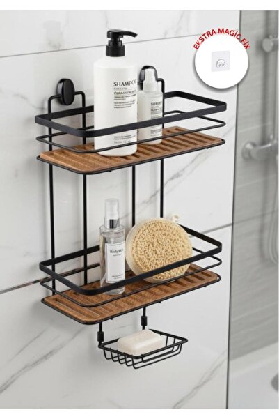 Okyanus Home حامل شامبو ماكسي مستطيل الشكل من الخشب الأسود ذو وظيفتين مع خيار...