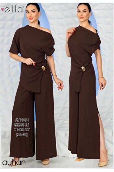 AYHAN Bronch Detailed Trousers Side Slit Double Set