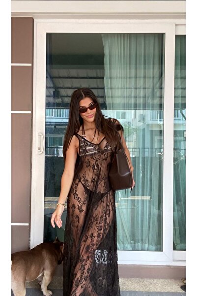 Beach&Beyond Kadın Dantel Siyah Uzun Elbise