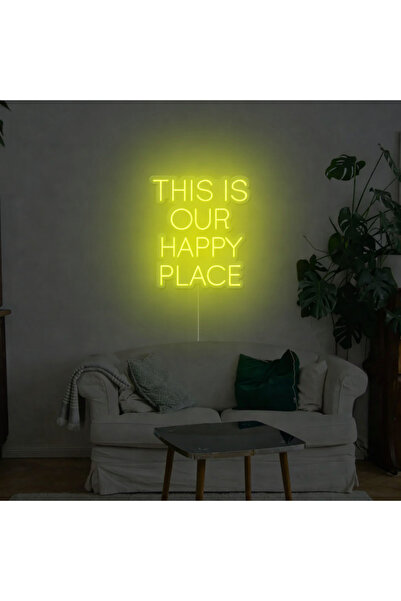 Slasa This Is Our Happy Place Neon Sign with 6mm Acrylic Base Yellow LED Wall...