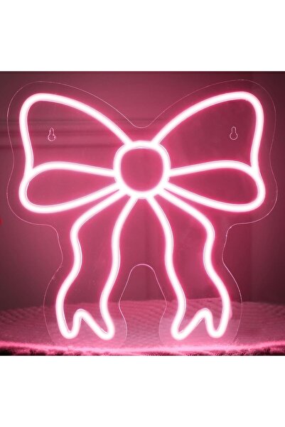 Slasa Bow LED Neon Sign with 6mm Acrylic Base 30x30 cm Pink Aesthetic Wall Li...