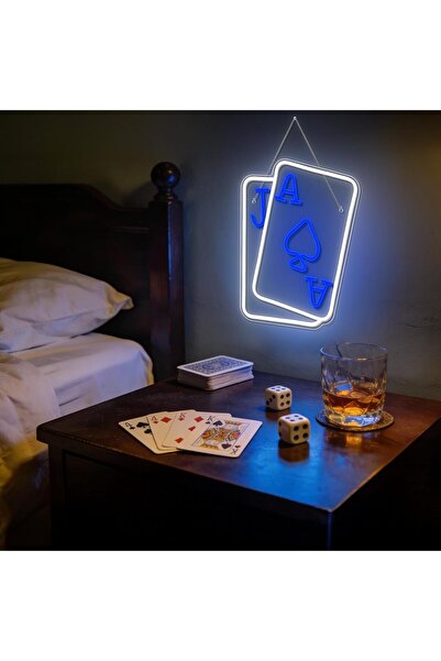 Slasa Playing Cards Neon Sign with 6mm Acrylic Base 40x31 cm Blue White Wall ...