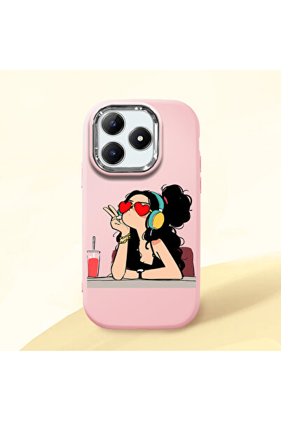 Hontinga حافظة هاتف من السيليكون الناعم باللون الوردي متوافقة مع كاميرا Realm...